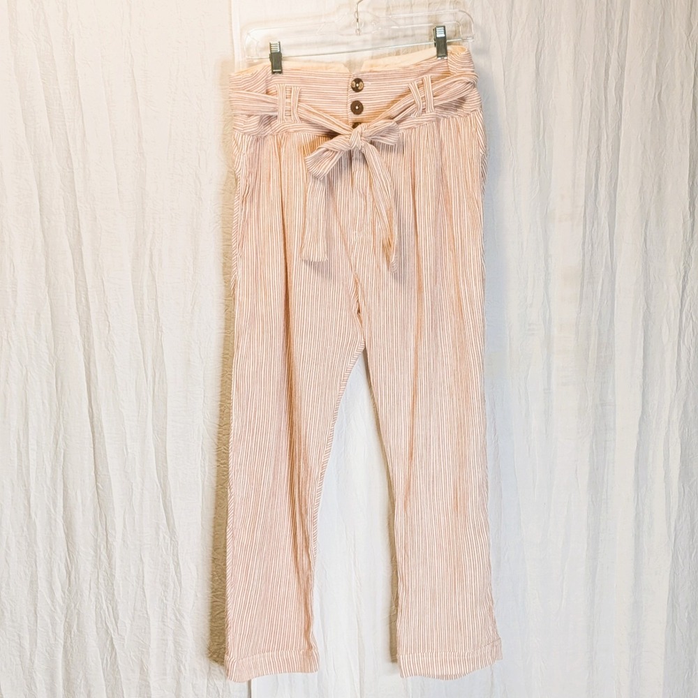 Flowy Free People Rumors Yarn Dye Red Striped Pleated Harem Pants Belted Size 6